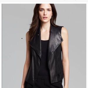 Vince Asymmetric Linen and Leather Vest
